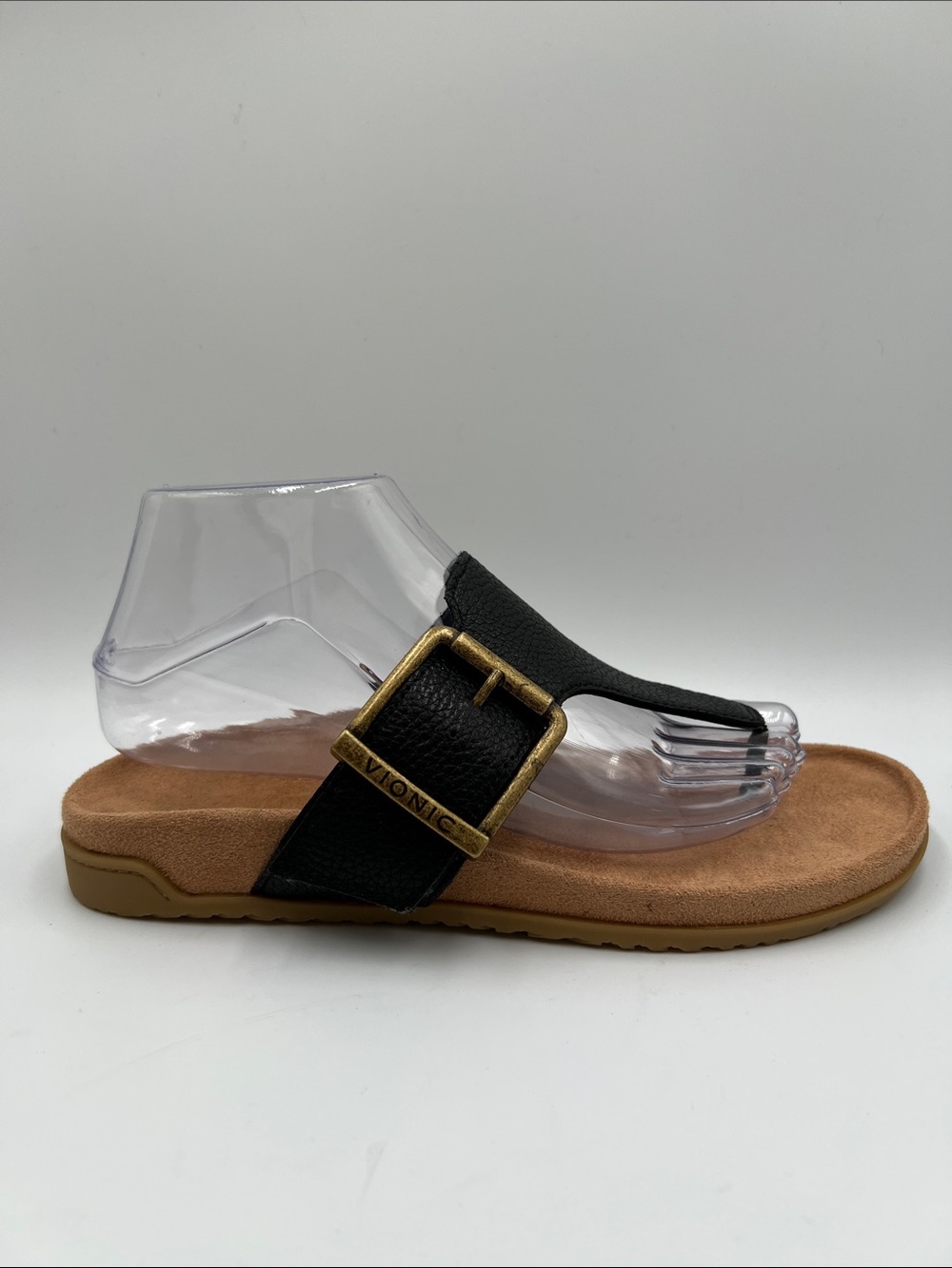 Vionic Emma thong slide flip flop leather sandal black leather comfort new 8